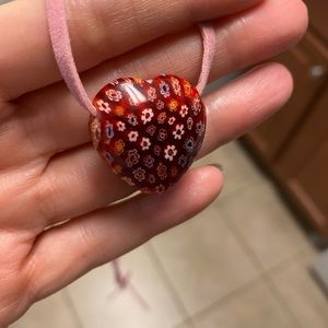 Pink Suede Cord Heart Pendant Necklace/Choker